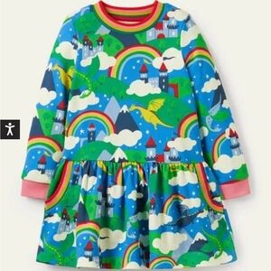 Boden Girls' Rainbow Dragon Castle Dress - Blue, Green, Pink, Yellow